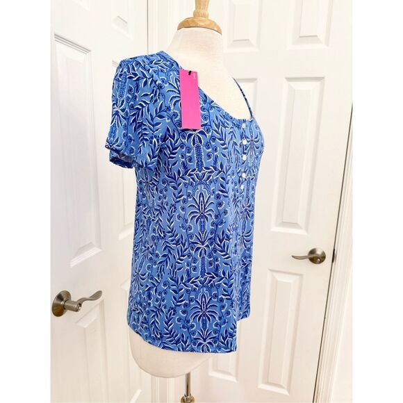 Lilly Pulitzer Have It Both Rays Henley Short Sleeve Pajama Top Medium NWT - Picture 2 of 6